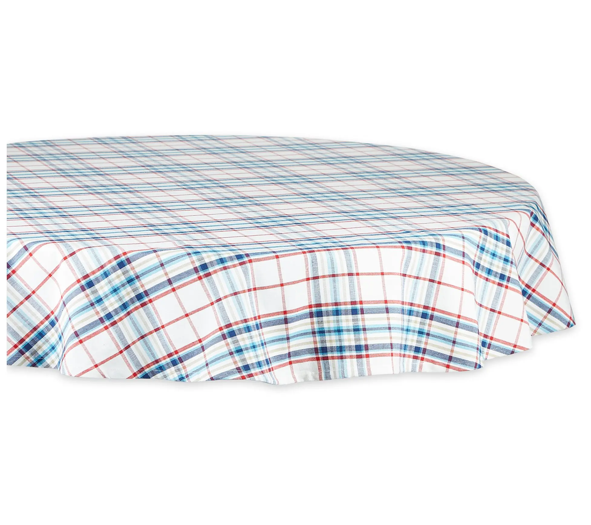 Design Imports 70" Round Lighthouse Plaid Tablecloth