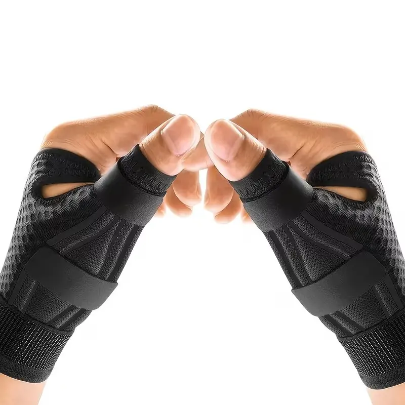 All-in-1 Hand Thumb Brace with Palm-Wrist Stabilizer, Adjustable Breathable Mesh, Soft Thumb Opening, Unisex Compression Wristband with Support Strap for Sports, Fitness