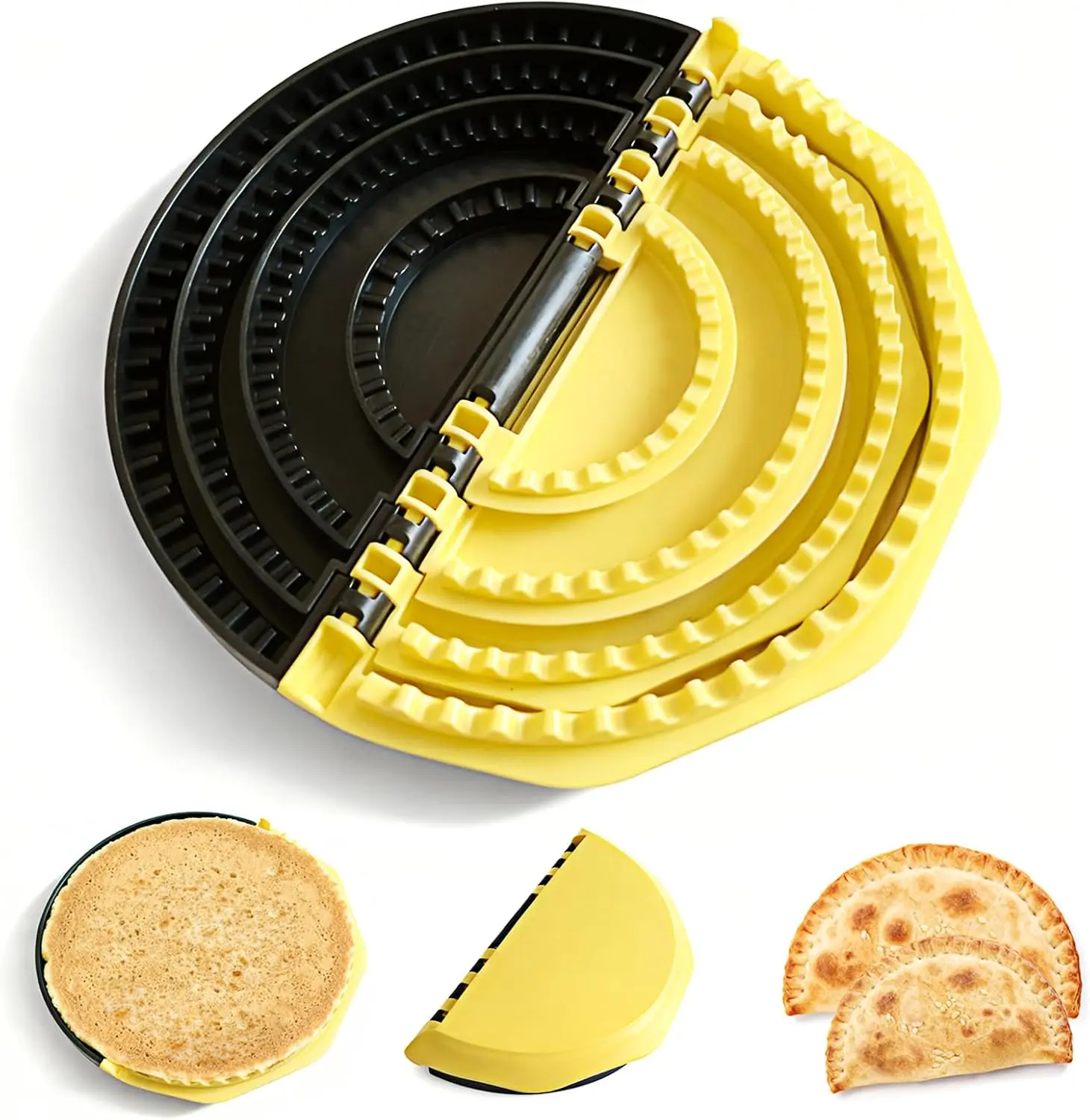 3-in-1 Tortilla Sealer, Adjustable Size for 6"-8"-10" Crust, Detachable Shark Tooth Design, BPA-Free, Dishwasher Safe - Makes Sealed Quesadillas, Tacos, Burritos, Dumplings