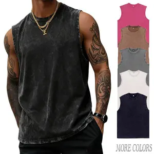 Vintage Washed 100% Cotton Sleeveless T-Shirt - Unisex Basic One-Piece Solid Color Casual Crew Neck Summer Top, Loose Fit, Soft Texture, Breathable Fabric