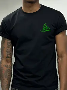 🔥 New Arrival, Limited Stock! Green Triple Horn of Odin Chest Print Tee.Norse Viking Mythology Graphic.Unisex Minimalist Streetwear .Spring/Summer Casual Base Layer Top for Commute & Outings.