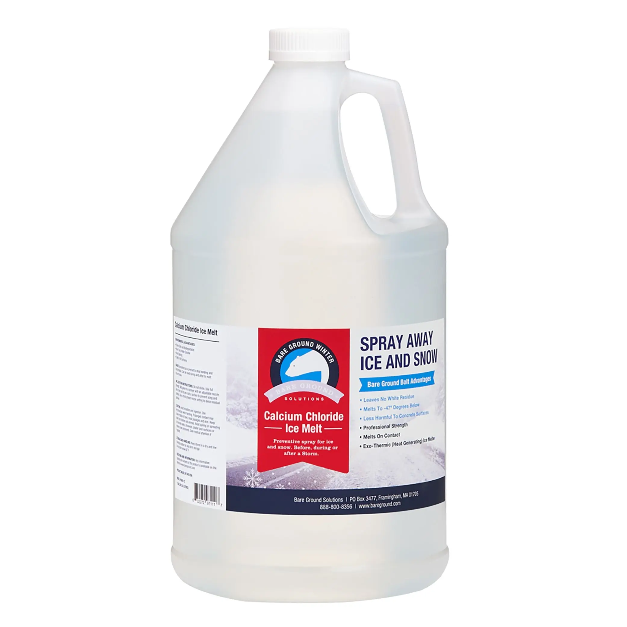 Bareground Bolt Calcium Chloride (CaCl2) Liquid Ice Melter, 1 gal Single Gal, Fast-Action, Down to -20°F, Easy to Store, 12in L x 7in W x 7in H Snow Removal Tool for Ice Melting Tasks