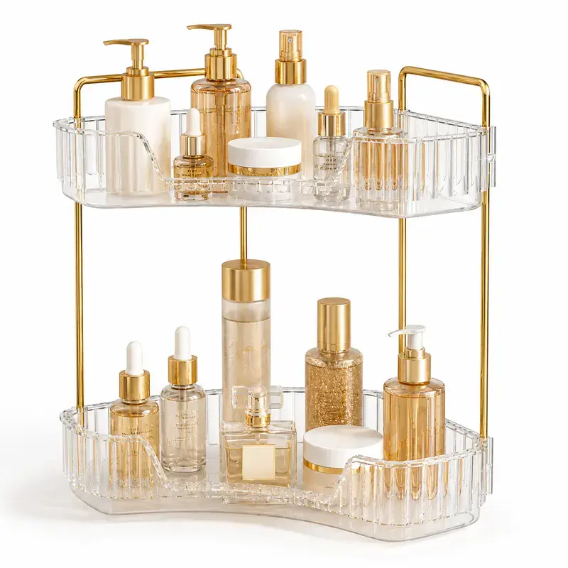 2-Tier Modern Bathroom Corner Countertop Organizer - Waterproof, Easy-Install Bathroom Organizers for Shower Area, Makeup & Perfume Storage, Home Accessory