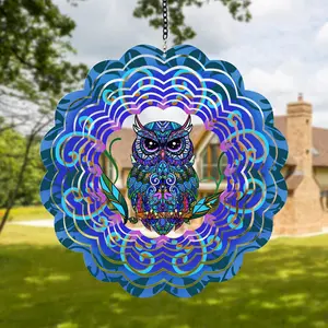 Owl Metal Wind Spinners - Owl Gifts for Women Mom Men Dad Grandpa Husband, Hanging Wind Spinner for Outdoor & Indoor Decorations, 12 inch Wind Spinner for Ornament Gifts