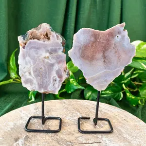 Down To Earth Pink Amethyst on Stand 6.75" Tall Polished & Raw Slab Protection Against Negative Energies Heart Third Eye Crown Chakras