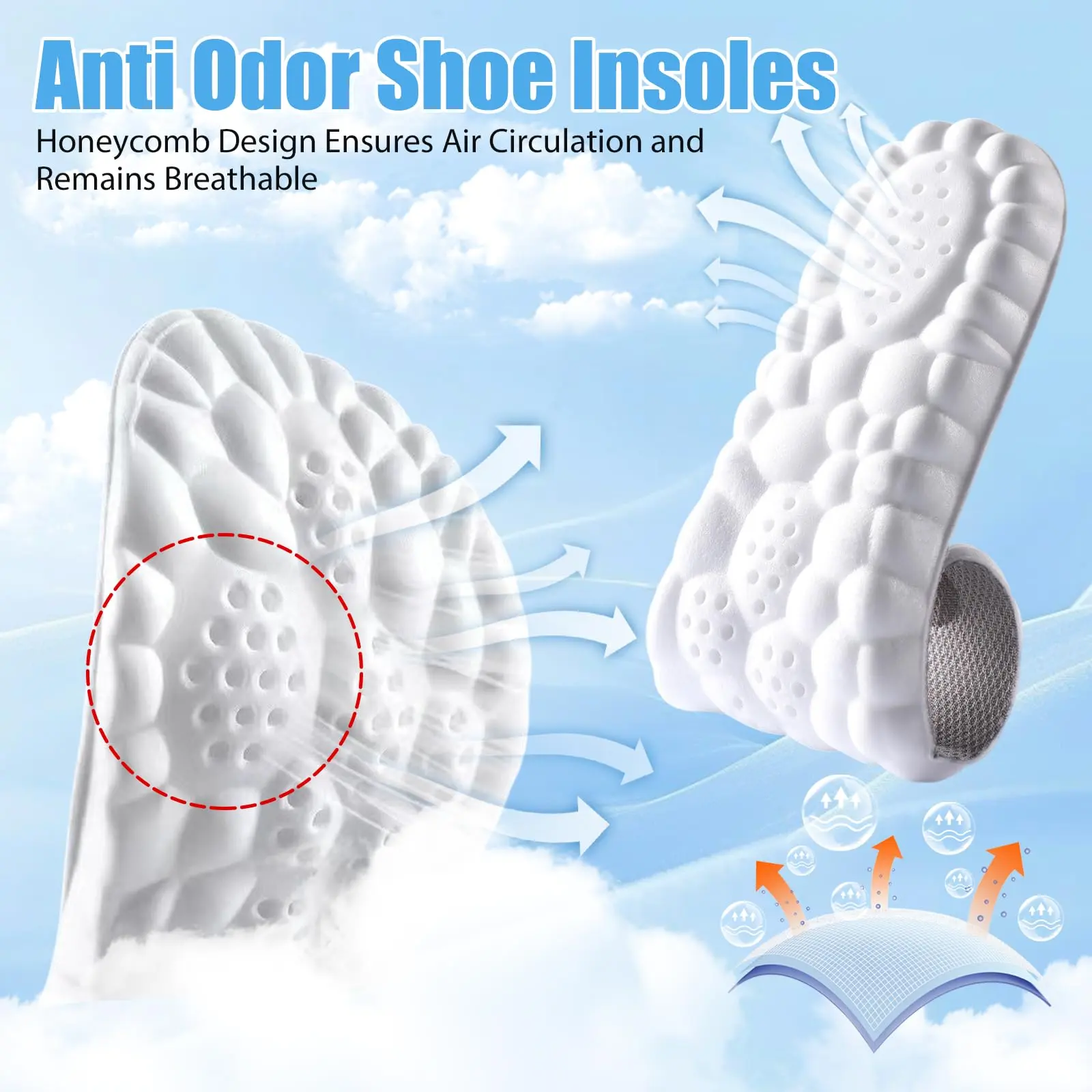 Soft Cushioned 4D Cloud Insoles for Men & Women - Trim-to-Fit Shoe Insoles with Memory Foam Cushioning, Arch Support for Active Footwear Steppers, Soft Cushioned Insoles
