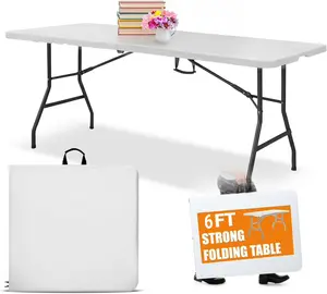QingXuan Shop 6-foot commercial folding table,TikTokShop Black Friday ,built-in handles and alloy steel legs,heavy-duty portable, suitable for parties, dining, weddings, events, picnics, indoor and outdoor activities, camping, etc.