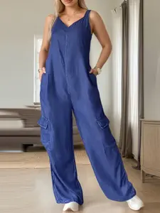 Women's Fashion Casual Summer Woven Jumpsuit, Trendy Loose Sleeveless Romper with Wide Leg Harem Pants, Comfortable Daily Wear Womenswear