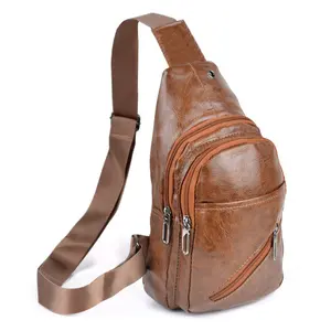 Brown Vegan Leather Crossbody Sling Bag - Multi-Pocket, Hands-Free Earphone Hole