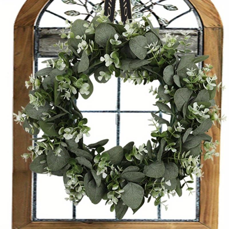 15'' Artificial Eucalyptus Wreath with Flowers Faux Green Leaves Eucalyptus Wreath for Front Door Wall Festival Celebration Window Party Decor Ornaments