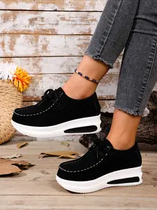 Women's Fashion Wedge Training Shoes, Comfortable Low-Top Design for All Seasons, PU Leather Upper, Lightweight Support