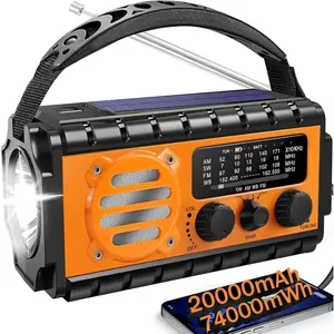 74000mWh  Radio with NOAA Weather, Portable Hand Crank SW/AM/FM  Radio with  Charge Rechargeable Solar , Flashlight, Reading Lamp,SOS Sirenor  Outdoor
