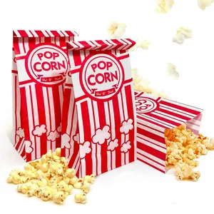 Flat Bottom Popcorn Bags, 100 Pcs Paper Popcorn Bags for Family Movie Night Baseball Themed Carnival Christmas Birthday Party