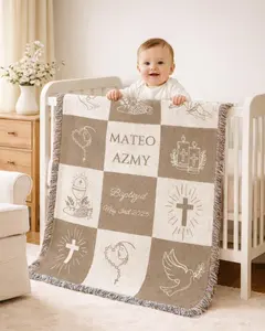 Baptism Baby Blanket Personalized 100% Cotton Woven Blanket or Fleece