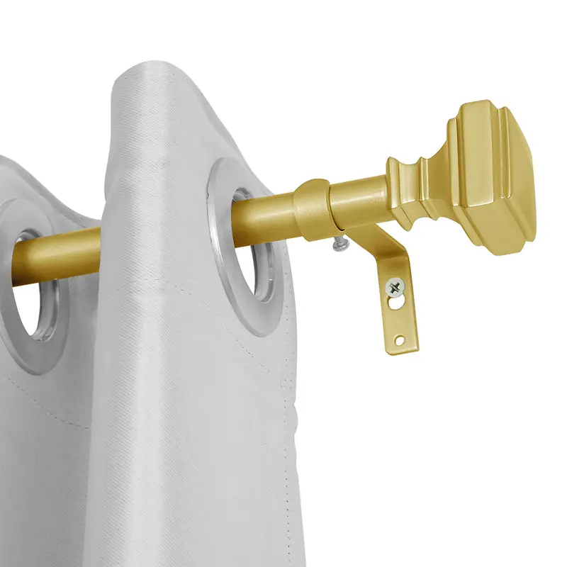 212 MAIN Wall Mounted Metal Telescopic Curtain Rod Complete Kit - 5/8 in, 48-86 in Adjustable Drapery Pole with Bracket, Gold Interior Decoration Accessories for Bedrooms, Living Rooms