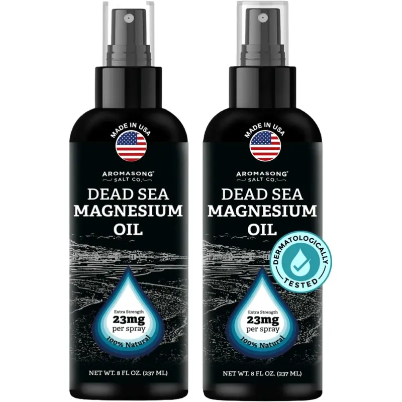 AROMASONG Extra Strength Magnesium Topical Body Oil Spray - USA-Made, Clinically Tested, Alcohol-Free 8oz (237ml) 2-Pack, 23mg per Spritz, Body Oil Moisturizer for Adults' Normal Skin, Moisturize Leg Discomfort & Soothing Sleep Aid