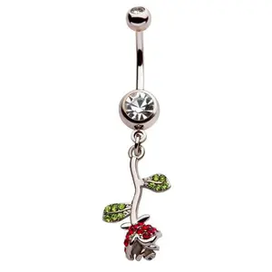 Inverted Rose CZ Belly Button Ring