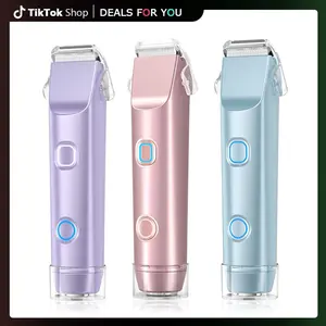Bikini Trimmer for Women, Electric Shaver and Razor Rechargeable 2-in-1 Body and Facial Epilator, Dual Heads for Painless Trimming of Pubic Hair, Face, Underarms and Legs, IPX7 Waterproof. Christmas Gift New Year Gift Shaving Grooming