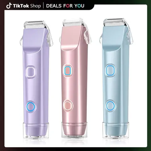Women's Cordless Rechargeable 2-in-1 Trimmer and Shaver - IPX7 Waterproof Body Trimmer, Showerproof, Stainless Steel Rounded Glide Heads, Lightweight, Painless Bikini Line Care, Wet/Dry Use, Charging Cable, Beauty Personal Care Gift