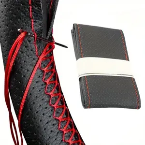 PU Leather Car Steering Wheel Cover With Needles And Thread Handsewn - Suitable For 38cm/15inch, DIY Anti-Slip Protective Case, Auto Interior Accessories Decorations
