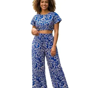 Two-Piece Set with Crop Top and Wide Leg Pants for Women, 100% cotton Ankara print
