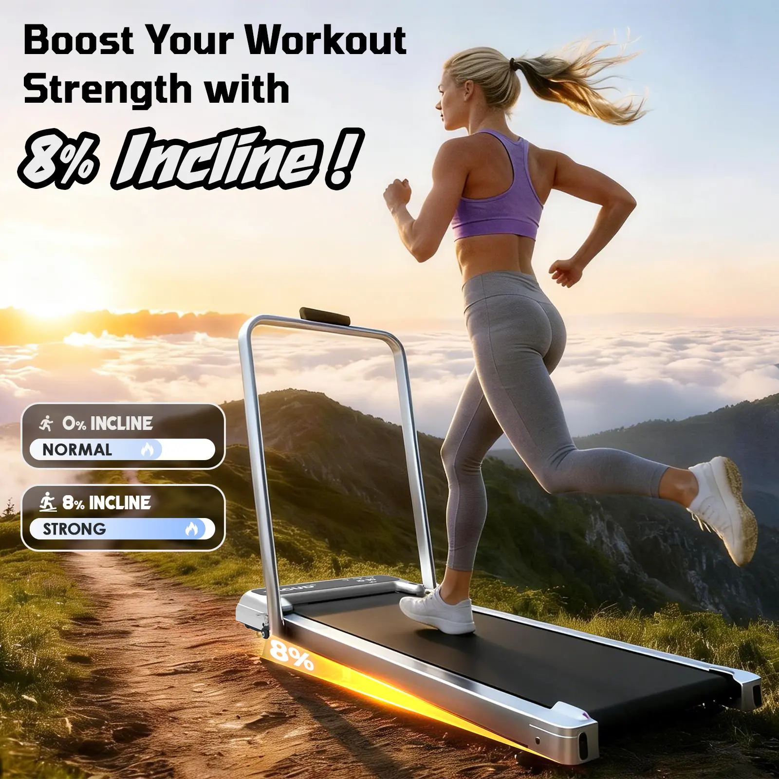 YAGUD】 Walking Pad with Handrail – Remote Control & LED Display