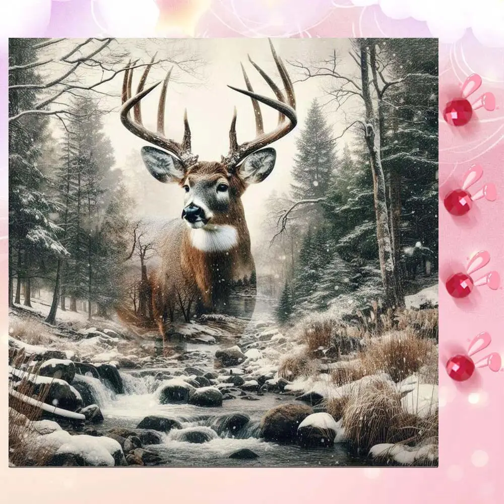 5D DIY Full Drill Round Diamond Painting - Diamond Art Painting Kit, Deer, Forest, Stream, Mosaic, Canvas - DIY Decorative Painting, Home Wall Decor, Suitable for Halloween and Christmas, Birthday and Anniversary Gifts, Diamond Painting Kits