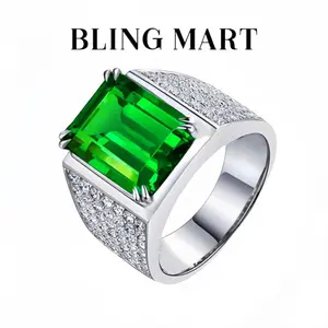 Green Zircon Men's Wide Promise Ring, Fashion Silver Color Luxury Jewelry Perfect for Anniversary Birthday Wedding Party Trendy Men's Accessories, Classic Silver Rings, Silver Chrome Rings