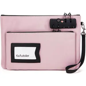 Double Layer Locked Money Bag with Zipper for Cash Passports Notary Supplies Valuables Storage, Pink 11 x 7.2
