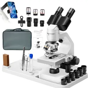 The BOGRINUO binocular composite microscope is suitable for both children and adults, with a magnification of 40-2000 times, an eyepiece of 10x25 times, and an objective of 4x10x40 times. It can observe microorganisms, mites, sperm, and mites