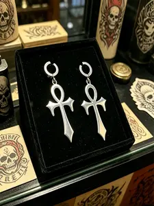 Anka Cross Earrings, 304 Stainless Steel Punk Style, Unisex Hypoallergenic Ear Rings, Unique Hip Hop Jewelry, Fashionable Accessories