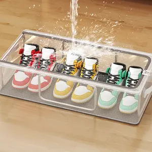 1pcs PVC Folding Shoe Organizer, Thickened Foldable Storage Shoe Box, Foldable Storage Box, Waterproof, Space-Saving Design, Under Bed Storage Container for Shoes, Clothes And Daliy Necessities, Stackable Shoe Box