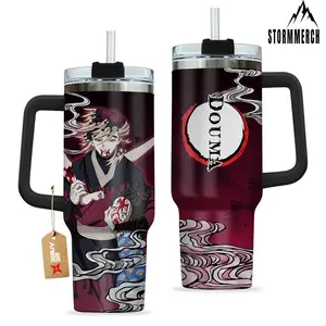 STORMMECH 40oz KNY Douma Insulated Mug Tumbler - Double-Wall Vacuum Stainless Steel, Manga Design, Washable Leakproof Straw Lid with Black Cap & Handle, 12H Hot/24H Cold Retention, Gift Drinkware