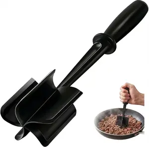 Meat Chopper, Hamburger Grinder, Premium Heat Resistant Smasher for Ground Beef, Burger Grinder Nylon Potato Mix Tool, Meat & Poultry Tenderizers-Black