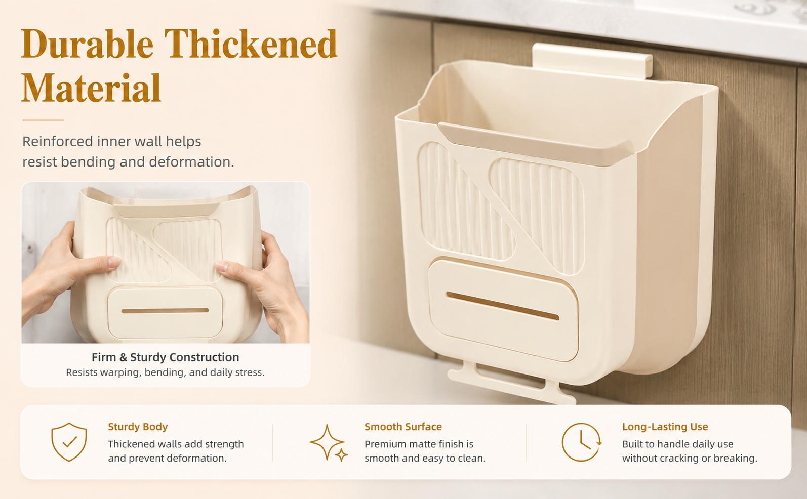 Foldable Wall-Mounted Kitchen Trash Can, Hanging Garbage Bin for Cabinets, Space-Saving Kitchen Accessory, No-Install Household Trash Can for Kitchen Large Capacity Tilt Out
