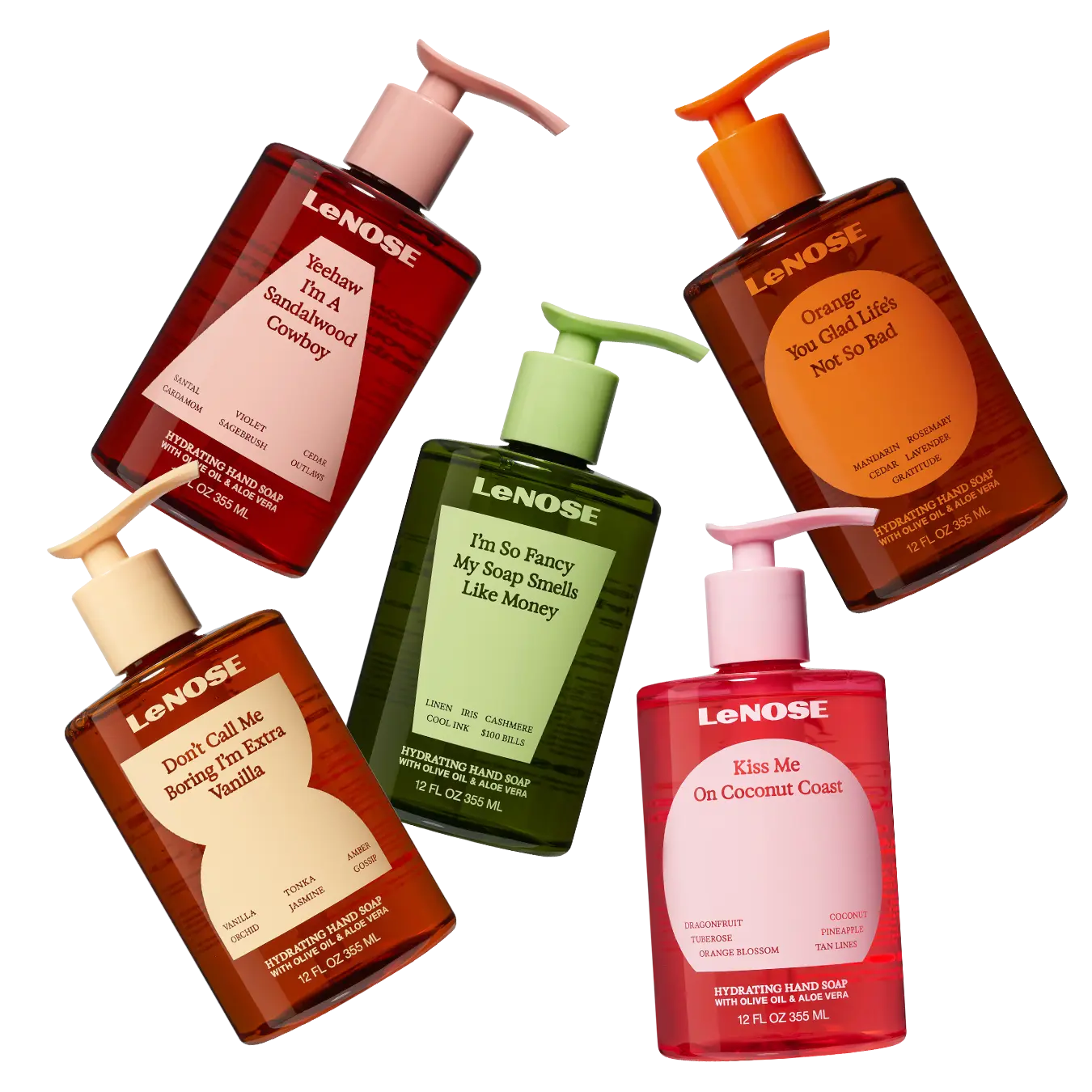 LeNOSE Hydrating Hand Soap House Party Pack (5-Pack) - Luxury Fragrance - Endocrine Conscious Ingredients - Vegan & Cruelty Free - 355ml Aloe Olive