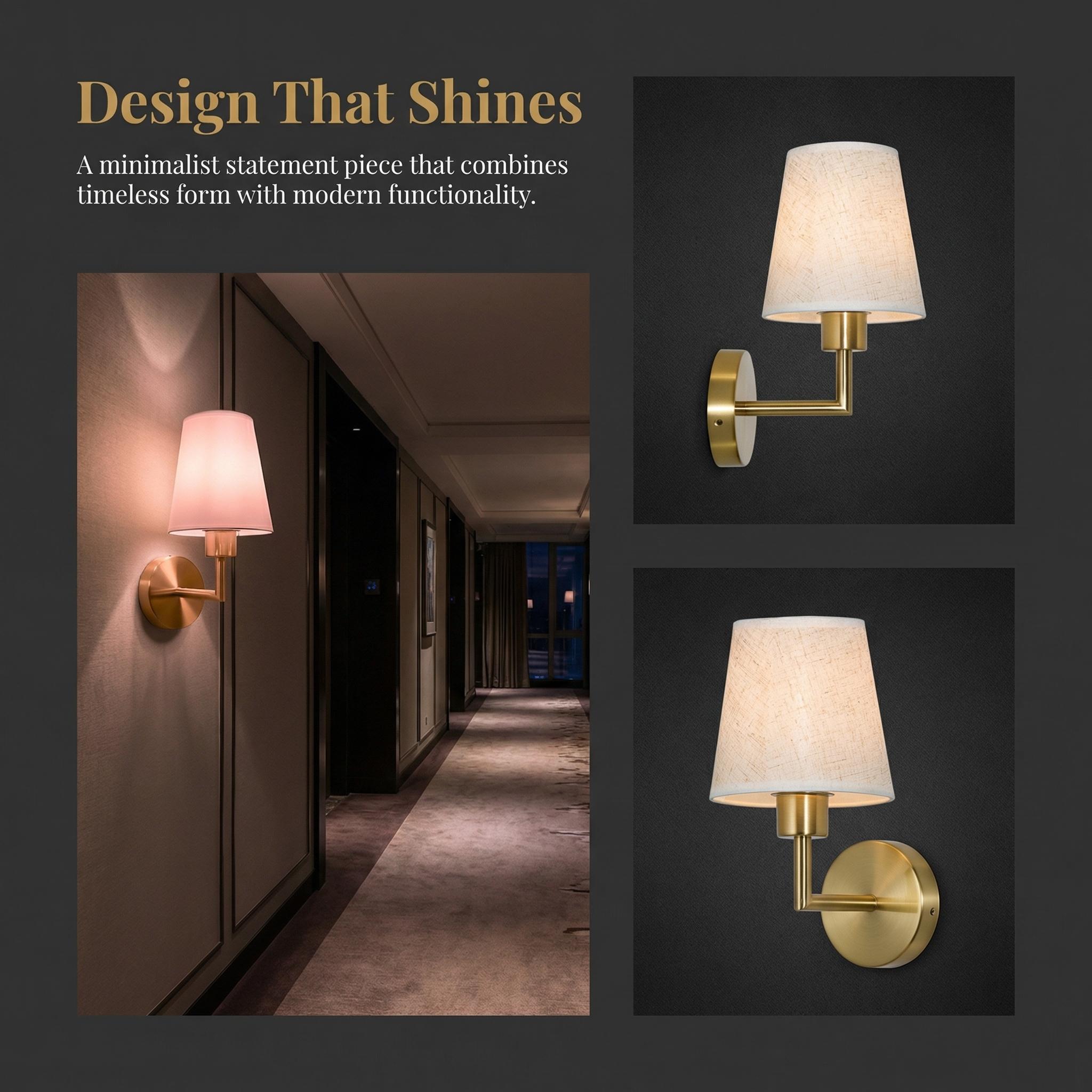 Gold Wall Sconce with Remote Control, Modern Fabric Shade Wall Lamp for Bedroom, Living Room, Hallway and Bedside Decor