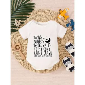 Cotton Baby Romper with Playful Letter Print - Soft, Short-Sleeved, Round Neck - Perfect for Spring & Summer Outdoor Fun, Machine Washable, Summer Baby Clothes, Perfect for Outdoor