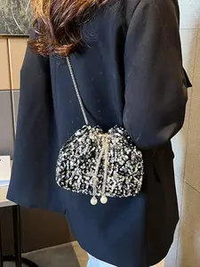 1pcs Sequin Bucket Bag Silver Color & Design, Premium Sequin Material, Perfect for Parties, Fashionable Handbag