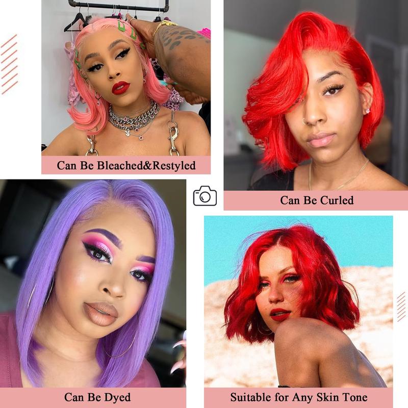 GK Red Bob Wigs Human Hair Red 13X4 Bob Lace Frontal Wigs Human Hair for Women 180% Density Wear and Go Glueless Wig Blunt Cut Straight Short Bob Wigs Pre Plucked With Baby Hair 10 Inch