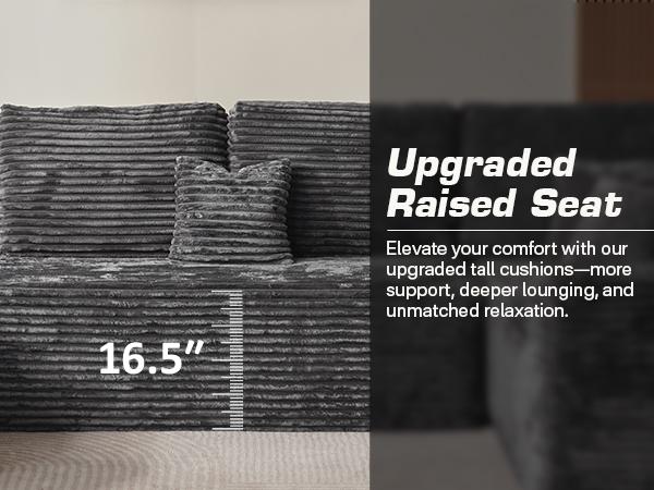 【3 Packages Shipping】Ovios 110" Sectional Cloud Couch for Living Room, Modular Floor Sofa with Plush Corduroy, No Assembly Required, Big Comfy Couches Set with Fluffy Memory Foam, Stupendous U Shaped Sofas with Chaise