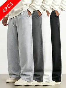 4-Pack Men’s Knit Casual Athletic Pants, Loose Straight Sweatpants, Versatile for Spring/Summer/Fall