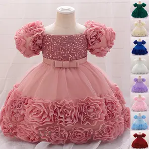 6M-3Y Pink 2283 Anniversary Sequins Baby Girls Clothes Infant Birthday Cocktail Dress Toddler Pageant Newborn Ball Gown Princess Baptism Frock