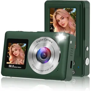 Digital Camera, 2026 Upgraded 56MP Dual Screens Digital Camera, Compact Cameras Built-in  with 16X Zoom Travel Cameras with Smile Capture 32GB SD Card Anti Shake for  Beginners Teens,Green
