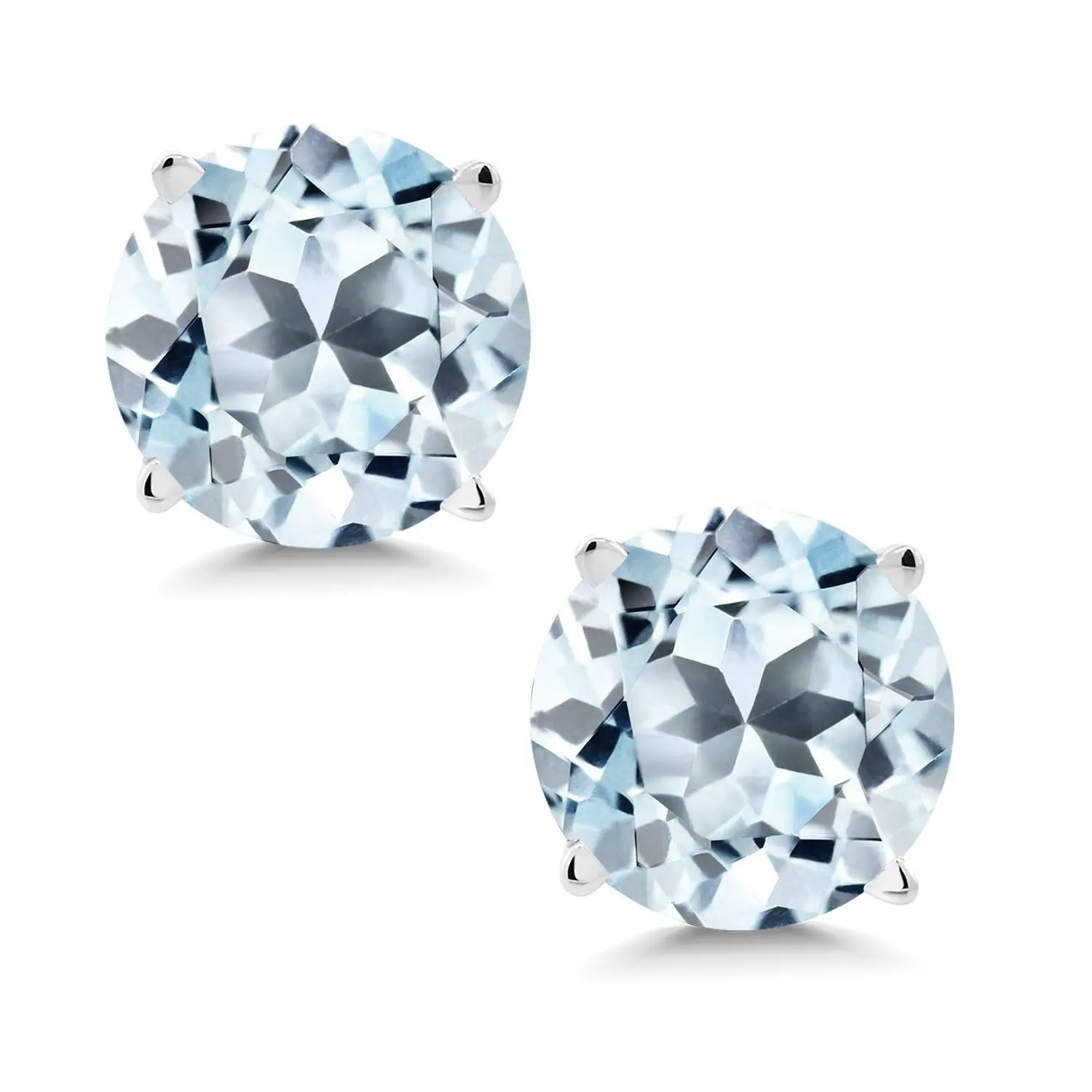 Gem Stone King 14K White Gold Sky Blue Topaz Stud Earrings For Women Men | 1.80 Cttw | Gemstone Birthstone | Round 6MM
