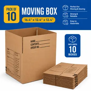 Medium Corrugated Cardboard Storage Boxes, 10-Pack, 16.4x12.4x12.4 In, for Home Organizing, Moving