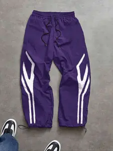 Men's Fashion Letter Print Casual Sports Pants Tracksuit Bottoms, Lightweight Breathable Nylon Fabric, Drawstring Waist, Adjustable Elastic Hem, Perfect for Daily Wear, Drawstring Waist Sweatpants, Casual Jogging Pants