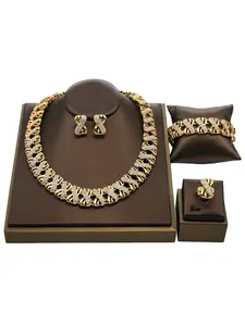 2016 Exquisite 18k Gold plated bridal jewelry sets wholesale design statement wedding  Necklace, bracelet, ring, earrings jewellery sets Birthday Valentine's Day Gift