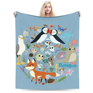 Puffin Rock Plush Blankets Girls Boys Flannel Bedding Throws For Living Room Warm Soft Design Bedspread Birthday Present