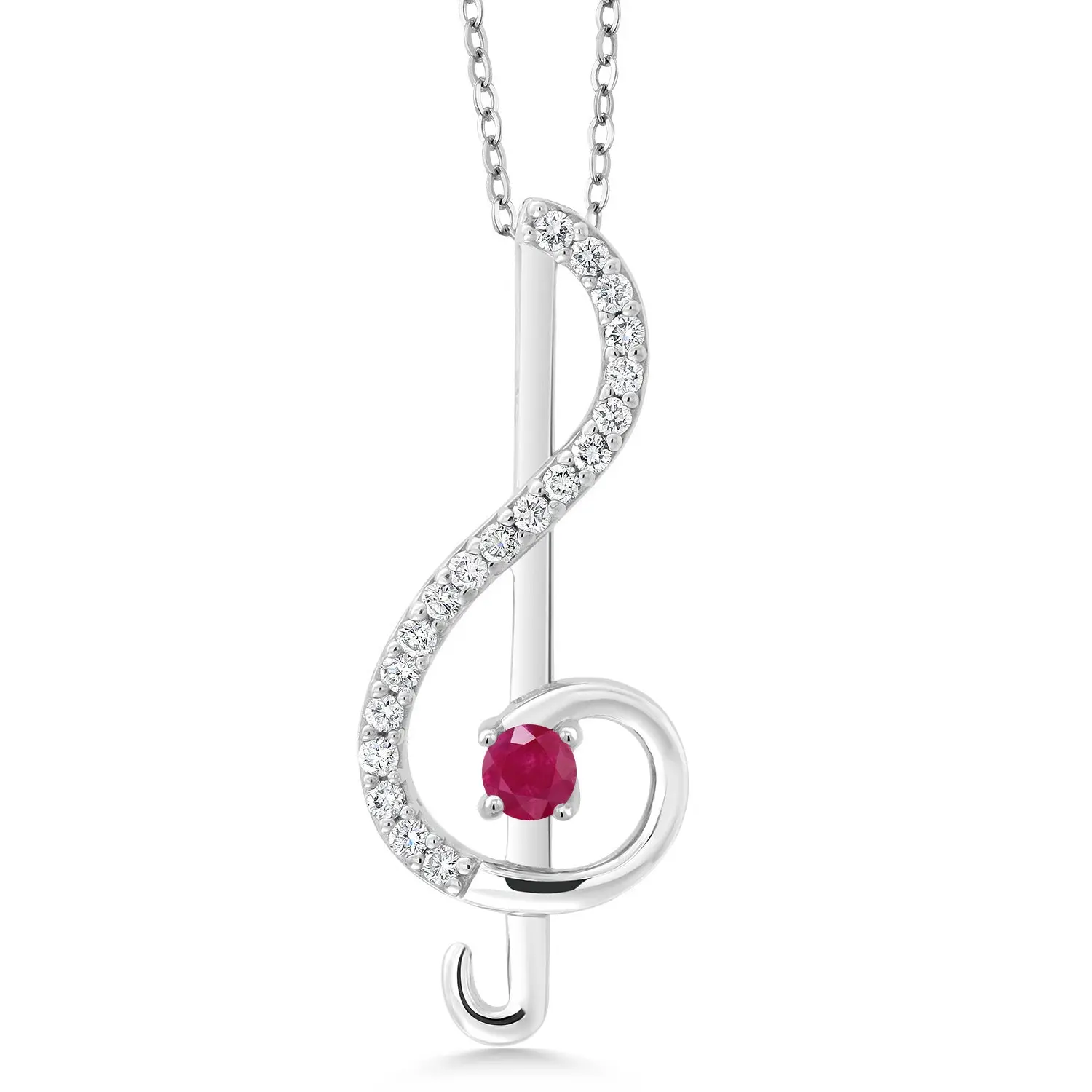 GEM STONE KING Elegant 925 Sterling Silver Red Ruby Treble Clef Pendant Necklace for Females, 0.35 Cttw Birthstone Accent Jewelry with 18-in Chain, 5-Year Guarantee by Keren Hanan, Ideal for Concert & Daily Wear, July-Born Gift